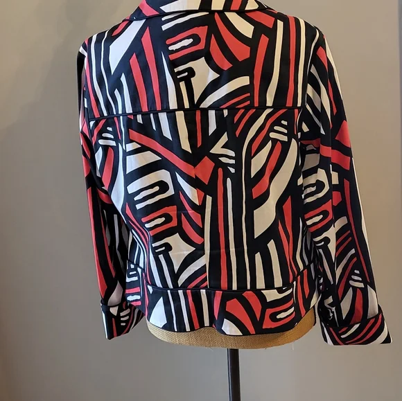 Abbie Mags Large Cotton Jacket Red/Black Abstract Print - Picture 6 of 10